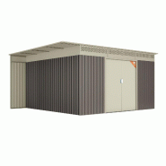 Wasabi - Abri de Jardin Métal 13,22m2 Coffee – Avec Bûcher - Porte coulissante double - Toit plat - Grilles de ventilation - Cabane extérieur - -