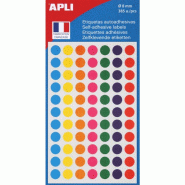 Apli Lot de 5 Etui de 385 pastilles adhésives col. Assortis, diam. 8 mm (5 feuilles / cdt) - 100624
