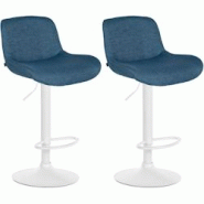 CLP Lot de 2 tabourets de bar Solon blanc Bleu/Tissu - bleu textile 326575 CLP Lot de 2 tabourets de bar Solon blanc Bleu/Tissu - bleu textile 326575