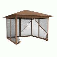 COSTWAY Pavillon pliant pop‑up 3,5x3,5m étanche et stable, tente de jardin réglable avec moustiquaire et double toit, protection solaire - marron