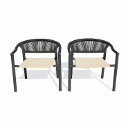 DCB GARDEN Lot de 2 fauteuils de jardin empilables en aluminium gris anthracite (L 56,5 x l 63 x H 73 cm) - SUMBA - 3700286491536