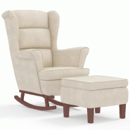Décoshop26 - Fauteuil à bascule d'allaitement rembourré avec repose-pieds pieds en bois et siège velours crème DEC028754 - beige Bois massif 3000