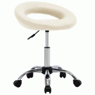 Helloshop26 - Chaise de bureau  fauteuil siège de travail roulante similicuir crème 02_0024076 - acier 3000214669465