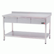 Romux® Table en Acier Inoxydable pour Restauration Murale avec 2 Tiroirs et 2 Étagères 1500x600x850 mm | Table de Travail en Inox Résistante - 843