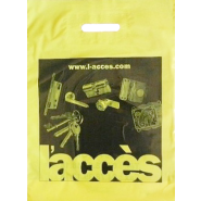 Sac plastique poignées découpées recyclable - 50 à 100 µm - Pour boutiques, fromageries, boucheries, cosmétiques, selleries ou événements