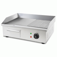 VERTES Plaque de cuisson/plancha électrique 3000W, acier inoxydable,surface de cuisson lisse et striée,55 x 35cm, thermostat,température 50-300°C