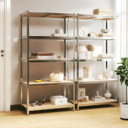 Vidaxl étagère à 5 niveaux 2 pcs argenté acier et bois ingénierie 3154203 Vidaxl étagère à 5 niveaux 2 pcs argenté acier et bois ingénierie 3154203