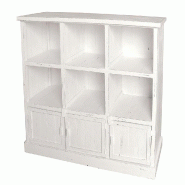 Buffet bas Héritage blanc patiné - 6 cases, 3 portes - L119xP39xH110cm - Pin massif