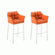 CLP Ensemble de 2 tabourets de bar Damaso en similicuir avec piétement en métal Orange/Blanc - orange polyester 304027