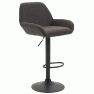 Décoshop26 - Tabouret de bar x1 repose-pieds en forme d'arc en métal noir assise en tissu gris foncé 10_0006098 - gris métal 3000265388902