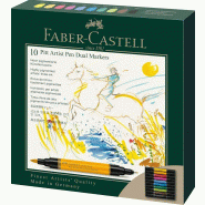 FABER-CASTELL Boîte de 10 marqueurs Pitt Artist Pen Dual Marker India, double pointe, encres assorties - 4005401620105