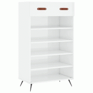 Helloshop26 - Armoire à chaussures moderne rangement pratique 60 x 35 x 105 cm en bois blanc brillant 02_0048716 - blanc Bois massif 3000235437944