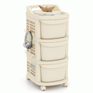 Helloshop26 - Chariot de rangement utilitaire polyvalent à 3 tiroirs 38 x 32 x 68 cm avec roulettes et crochets en pp blanc - blanc 3000231900879