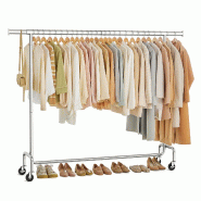 Helloshop26 - Portant à vêtements avec roulettes tringle extensible pour charge lourde capacité de charge 110 kg 45 x (160-200) x 12_0006974 - 3000