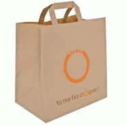 Sac kraft poignées plates 26+17x25cm - Pack de 250 sacs - Couleur brun et orange