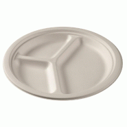 Assiette ronde 3 compartiments bagasse blanche Ø26cm - par 400