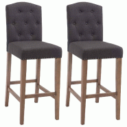Décoshop26 - Lot de 2 tabouret de bar capitonné style baroque en tissu gris foncé pieds en bois clair 10_0000726 - gris 3000744469603