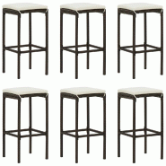 Décoshop26 - Lot de 6 tabourets de bar avec coussins crème et résine tressée marron DEC029584 - marron 3000257446795