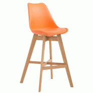 Décoshop26 - Tabouret de bar style scandinave avec repose-pieds en bois assises en plastique et synthétique orange 10_0000933 - 3000721369605