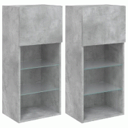 Helloshop26 - Lot de 2 meubles TV muraux design moderne avec lumières LED 40,5 x 30 x 90 cm en bois d'ingénierie gris béton 02_0049378 - gris verre