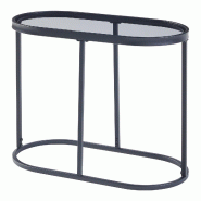 Helloshop26 - Table basse console d'appoint avec plateau ovale métal verre trempé 55 x 28 x 45 cm noir 03_0010818 - 3000225424022_0