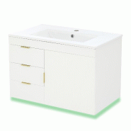 Merax meuble vasque mural 76 × 46 × 51 cm avec vasque céramique, meuble blanc avec LED RGB via app, Soft-Close et 2 tiroirs - blanc multi-matériau