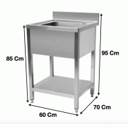 Plonge evier 1 bac avec sous tablette P700 mm - L600 mm - STSK067