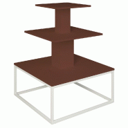 Présentoir 3 niveaux base métal blanc Vertigo lie de vin 90x90x117cm