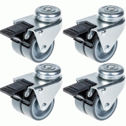 Roulette double 50mm 2" caoutchouc gris pivotante avec frein capacité 280kg, jeu de 4 Roulette double 50mm 2" caoutchouc gris pivotante avec frein capacité 280kg, jeu de 4