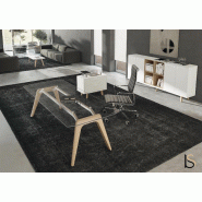 Bureau de Direction Rail en verre - Bralco. - 200, Verre transparent, Chêne naturel