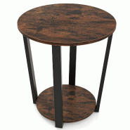 COSTWAY Table d’appoint ronde, table déco 2 niveaux avec étage ouvert, chevet industriel, marron rustique - marron Bois manufacturé VH33856OR