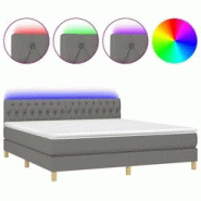 Décoshop26 - Cadre de lit LED avec sommier, tête de lit réglable et matelas à ressorts ensachés 160x200 cm - Tissu gris foncé TDL0208340 Décoshop26 - Cadre de lit LED avec sommier, tête de lit réglable et matelas à ressorts ensachés 160x200 cm - Tissu gris foncé TDL0208340