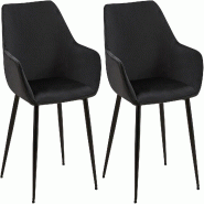 Décoshop26 - Lot de 2 chaises de salle à manger en tissu velours noir et pieds en métal noir 10_0001581 - noir métal 3000250557146