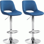 Décoshop26 - Tabourets de bar chaises haute x2 avec repose-pieds en velours bleu piètement métallique chromé 10_0004073 - bleu métal 3000251916041