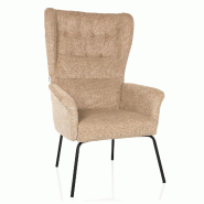 Fauteuil de relaxation / Fauteuil à oreilles HAVENIO tissu abricot hjh LIVING - marron polyester 621989