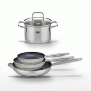 Lot de 3 Poêles 24/28/32 cm Elo Profi Therm Platinum et Faitout 20 cm - gris inox 3176239953282
