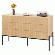 Merax Buffet avec 6 Tiroirs, Commode Aspect Bois avec Structure 3D, Armoire de Rangement, Pieds en Métal, Salon, Couleur Bois Naturel - multi-matéri