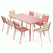Oviala Business Ensemble table de jardin et 8 chaises en métal argile et ivoire, L 180 x l 90 x h 72 cm Oviala - rose 116657