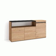 SKRAUT HOME Buffet salon et cuisine, 150x75x35cm, 3 Portes, Meuble chaussure, Chêne et noir - beige Bois manufacturé 69_1