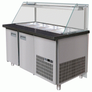 Table de préparation réfrigérée avec 3 portes et vitre vertical, 5x GN 1/1, 0°/+10°C 2000x880x850 mm - VIRTUS - 0651637013545