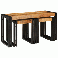 Table Gigogne 3 pcs Bois de Mangue Massif et Métal Modèle Patio Altair Prime Plus - 4104730