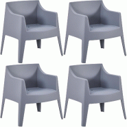 CLP Ensemble de 4 chaises de jardin Bartal Gris - gris plastique 327744