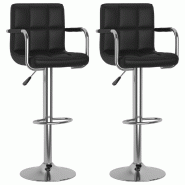Décoshop26 - Lot de 2 tabourets de bar chaises hautes avec dossier et accoudoirs en PVC noir et acier DEC029810 - noir 3000257568855
