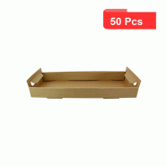 ECOLOMIQUE - 50 Pcs - Plateau en carton kraft brun - 390 x 150 mm, Hauteur: 44 mm, avec poignées - ECO210PAPTRAY15 - marron en carton NVS210PAPTRAY15