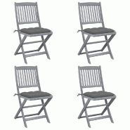 VidaXL Chaises Pliables D Extérieur Lot De 4 Et Coussins Bois D Acacia - gris 3064579
