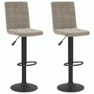 Décoshop26 - Lot de 2 tabourets de bar chaises hautes avec dossier en velours gris clair coutures carrées et acier noir DEC029692 - gris 3000257505980_0