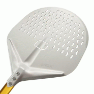 Giemme Spoleto - Pelle à pizza ronde avec tête perforée de 30 cm et manche couleur or de 30 cm. - aluminium A-T-F-30-030-O