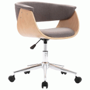 Helloshop26 - Chaise fauteuil siège pivotante de bureau informatique étude bois courbé et tissu taupe 02_0024177 - métal 3000214725390