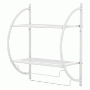 Helloshop26 - Étagère murale pour salle de bain 45 x 25,5 x 55 cm avec 2 tablettes et 2 barres porte-serviettes en fer chromé blanc - blanc 3000227