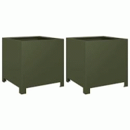 Helloshop26 - Jardinière bac lit surélevé plantes fleurs jardin terrasses lot de 2 olive 40 x 40 x 40 cm acier vert 02_0039082 - 3000218050078 Helloshop26 - Jardinière bac lit surélevé plantes fleurs jardin terrasses lot de 2 olive 40 x 40 x 40 cm acier vert 02_0039082 - 3000218050078